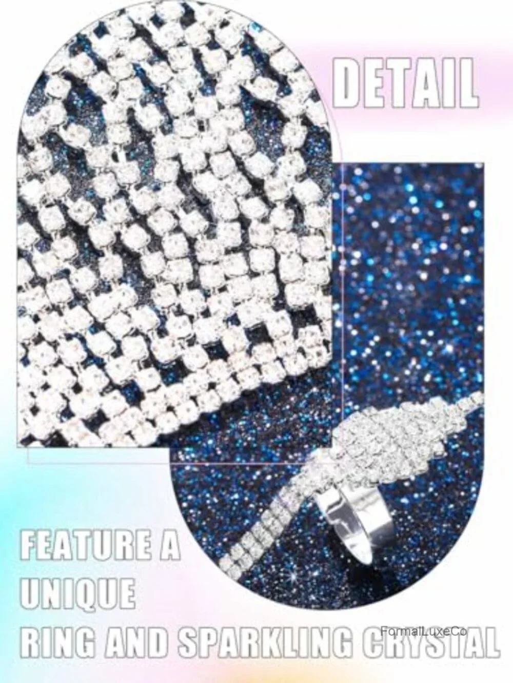 Rhinestone Fingerless Gloves with Ring Sparkly Crystal Hand Chain Women